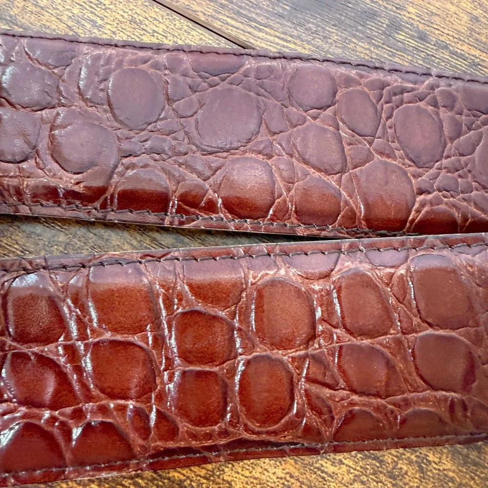 VTG Mark Shale Men's Genuine Leather Belt Large Brown Croc Embossed Print Preppy